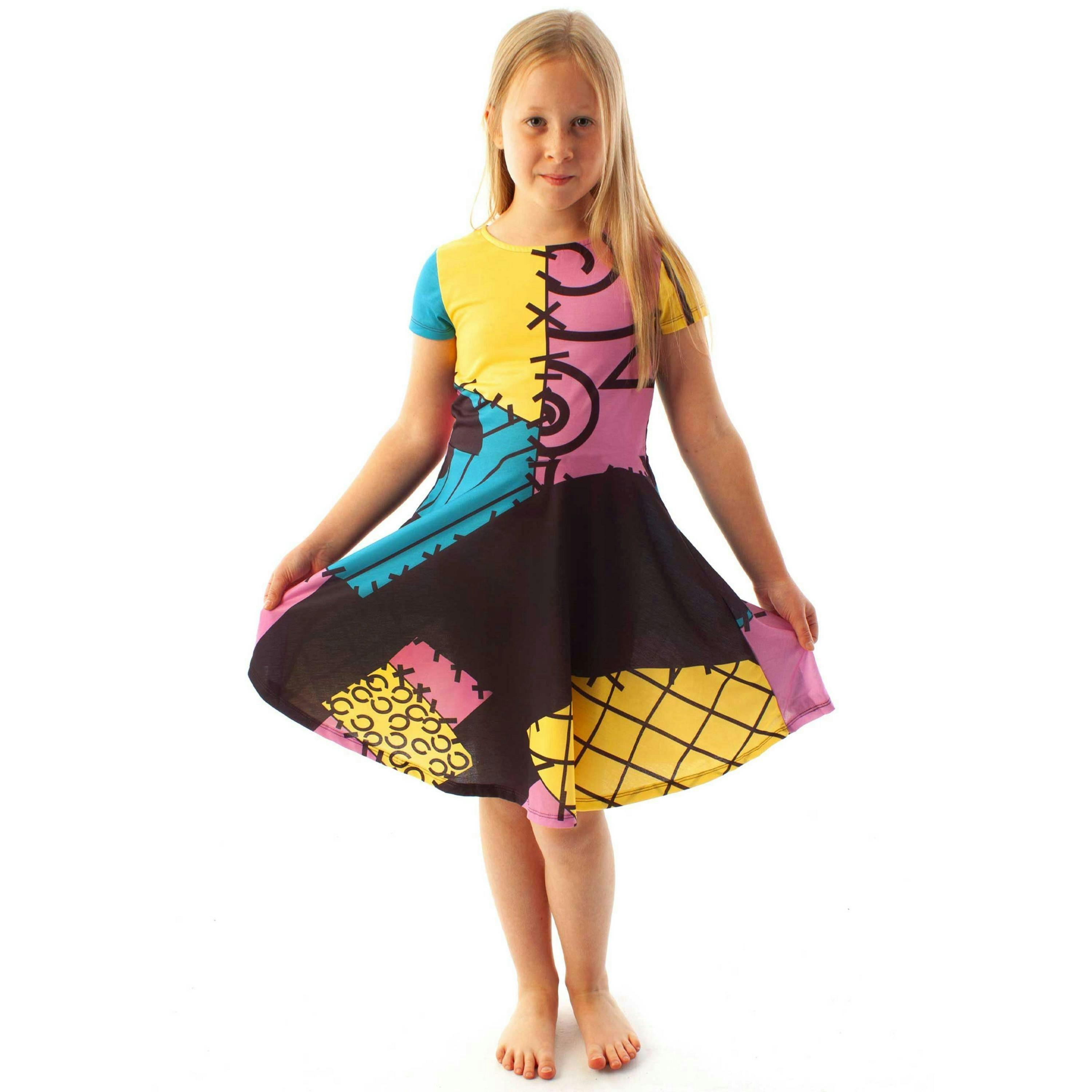 Disney The Nightmare Before Christmas Girls Yellow Sally Short Sleeve Skater Dress by Vanilla Underground , view 1 of 1