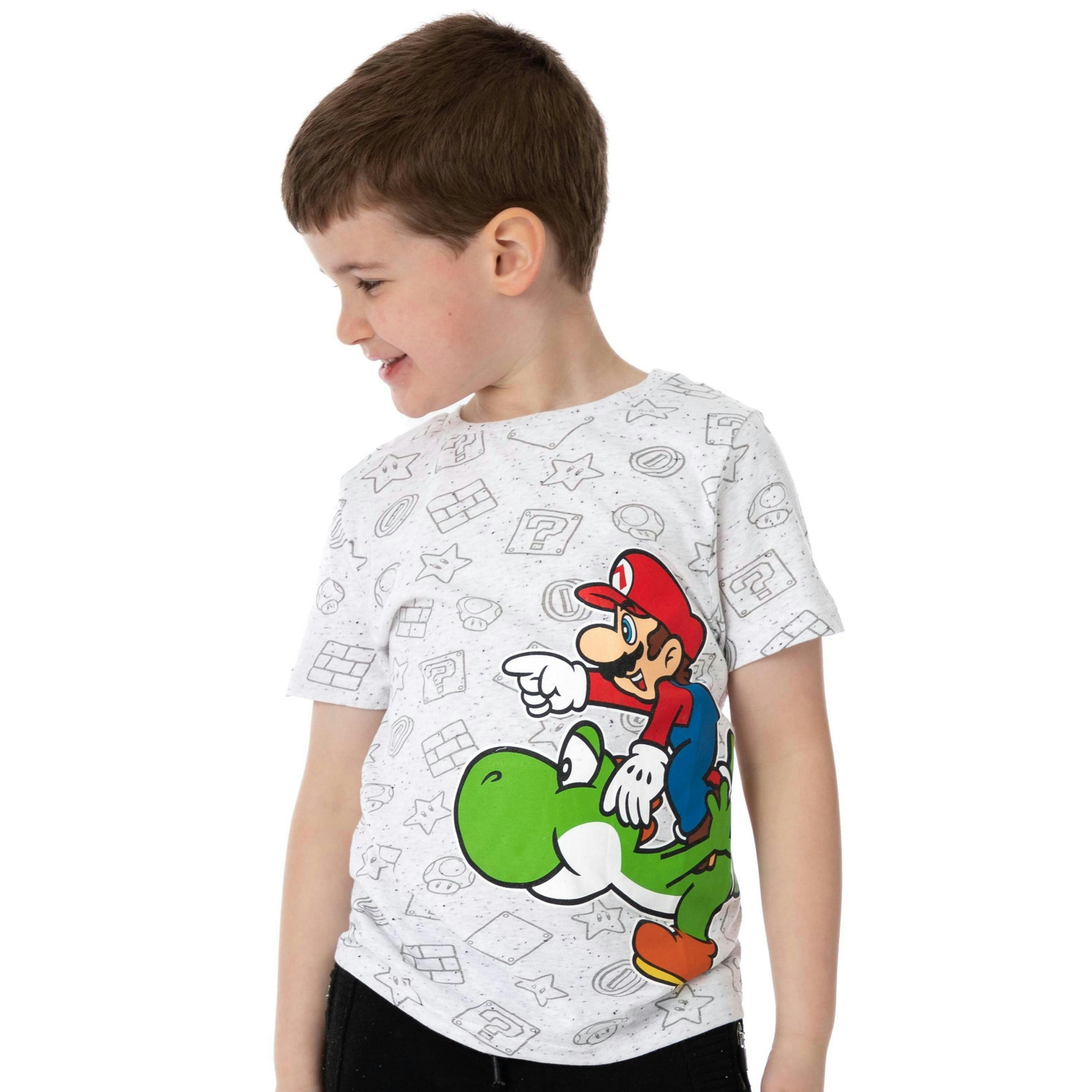 Nintendo Super Mario Boys Grey Multi Character Graphic & All-Over Print Mix Short Sleeved T-Shirt by Vanilla Underground , view 1 of 1