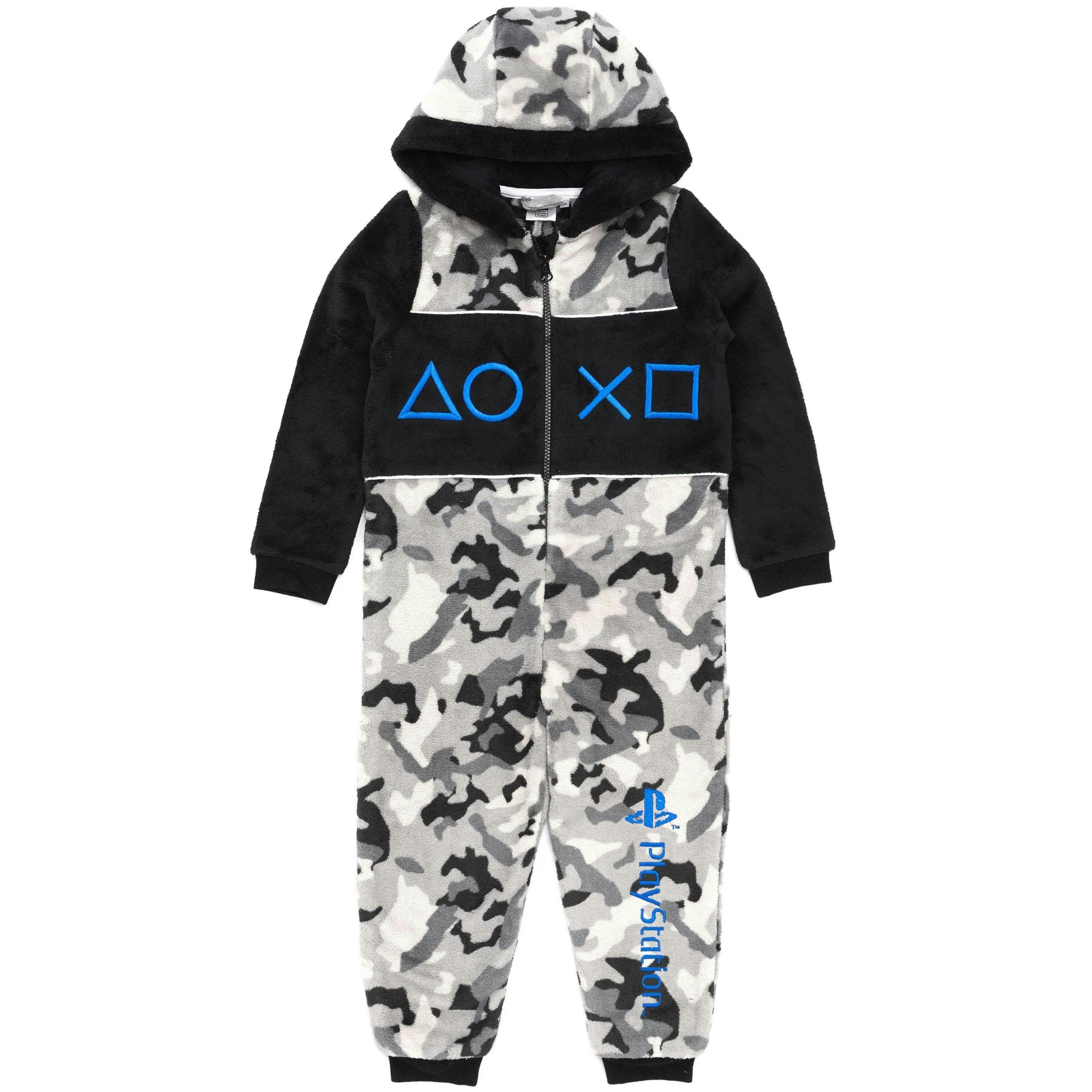 PlayStation Boys Grey Camo Print Controller Symbols Onesie by Vanilla Underground , view 1 of 1