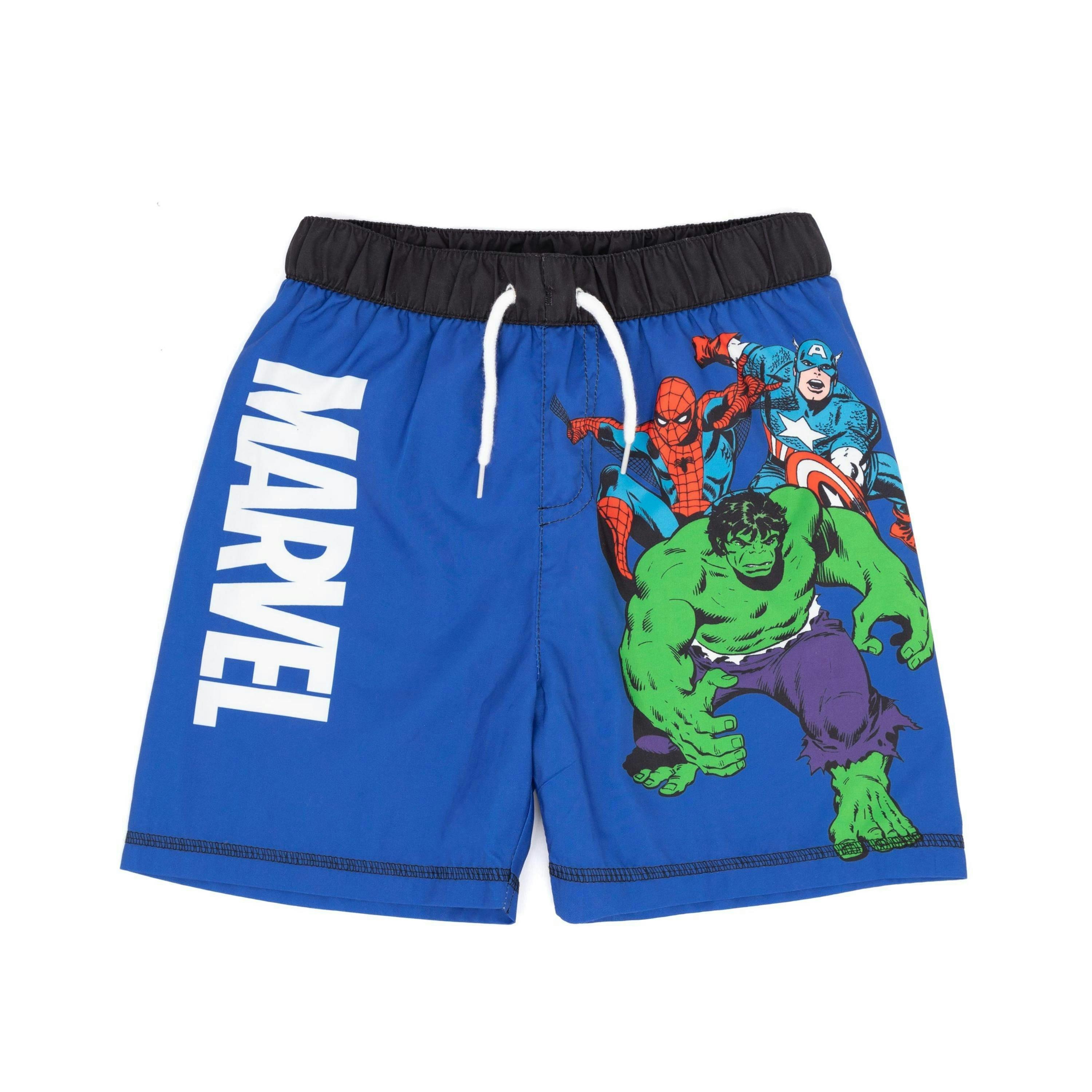 Marvel Boys Blue Spiderman, Hulk & Captain America Mock Drawstring Swim Shorts by Vanilla Underground , view 1 of 1