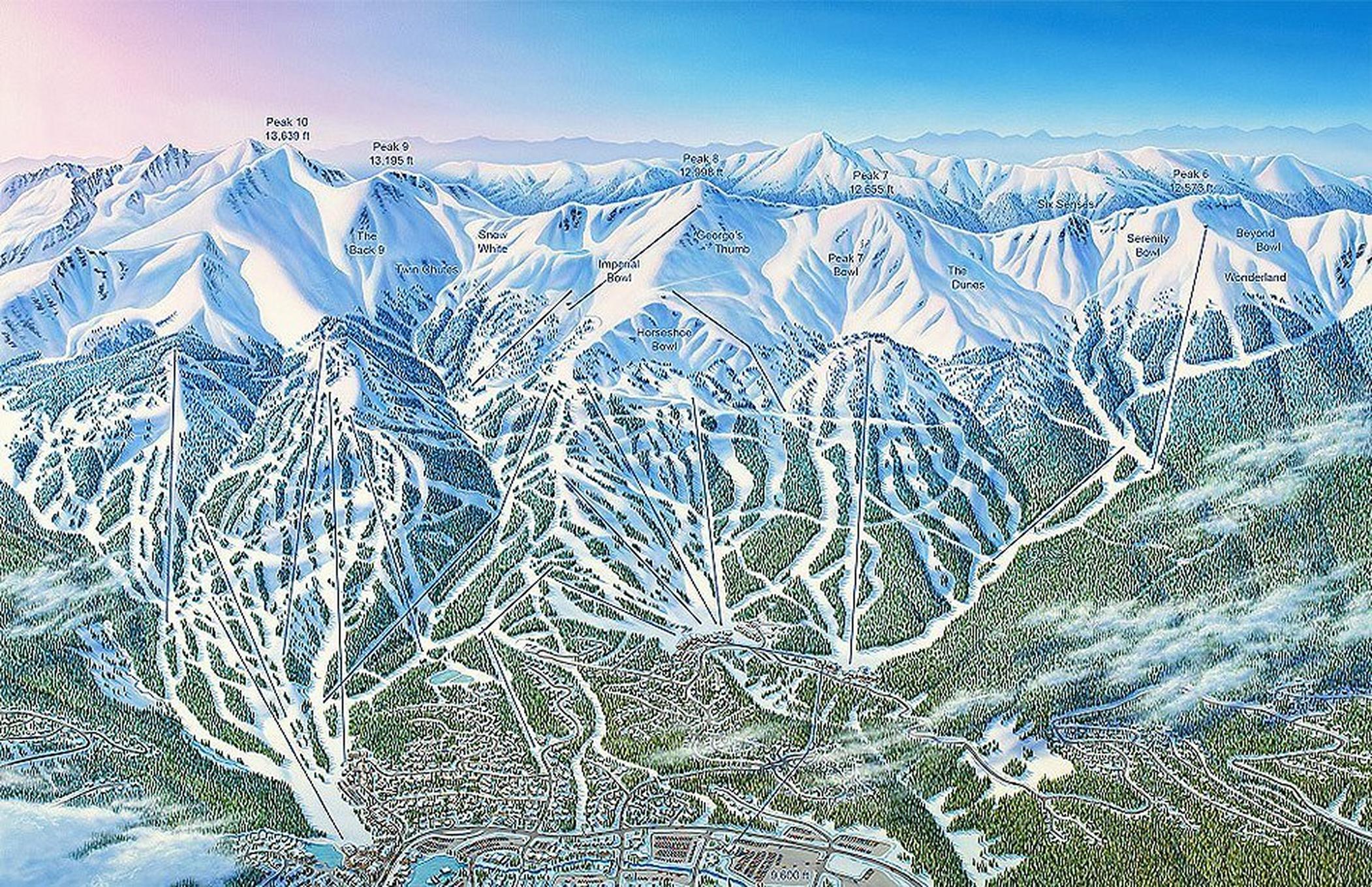 A trail map of Breckenridge Ski report painted by James Niehues.