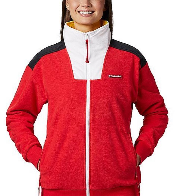 Woman in a red hoody.