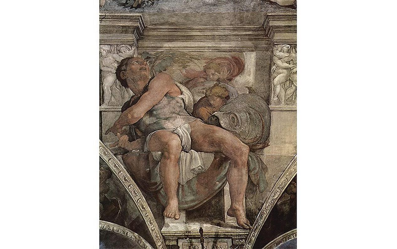 Rendering of Jonah and the Whale on the wall of the Sistine Chapel.