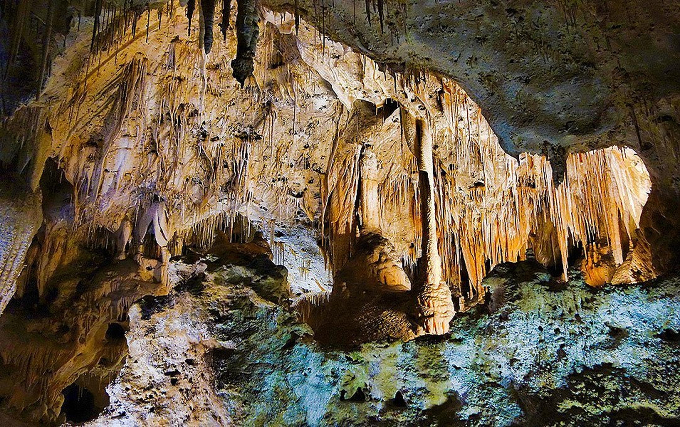 What goes up must go down. Stalagmites and stalactites create a dizzying landscape deep in Carlsbad Cavern National Park.