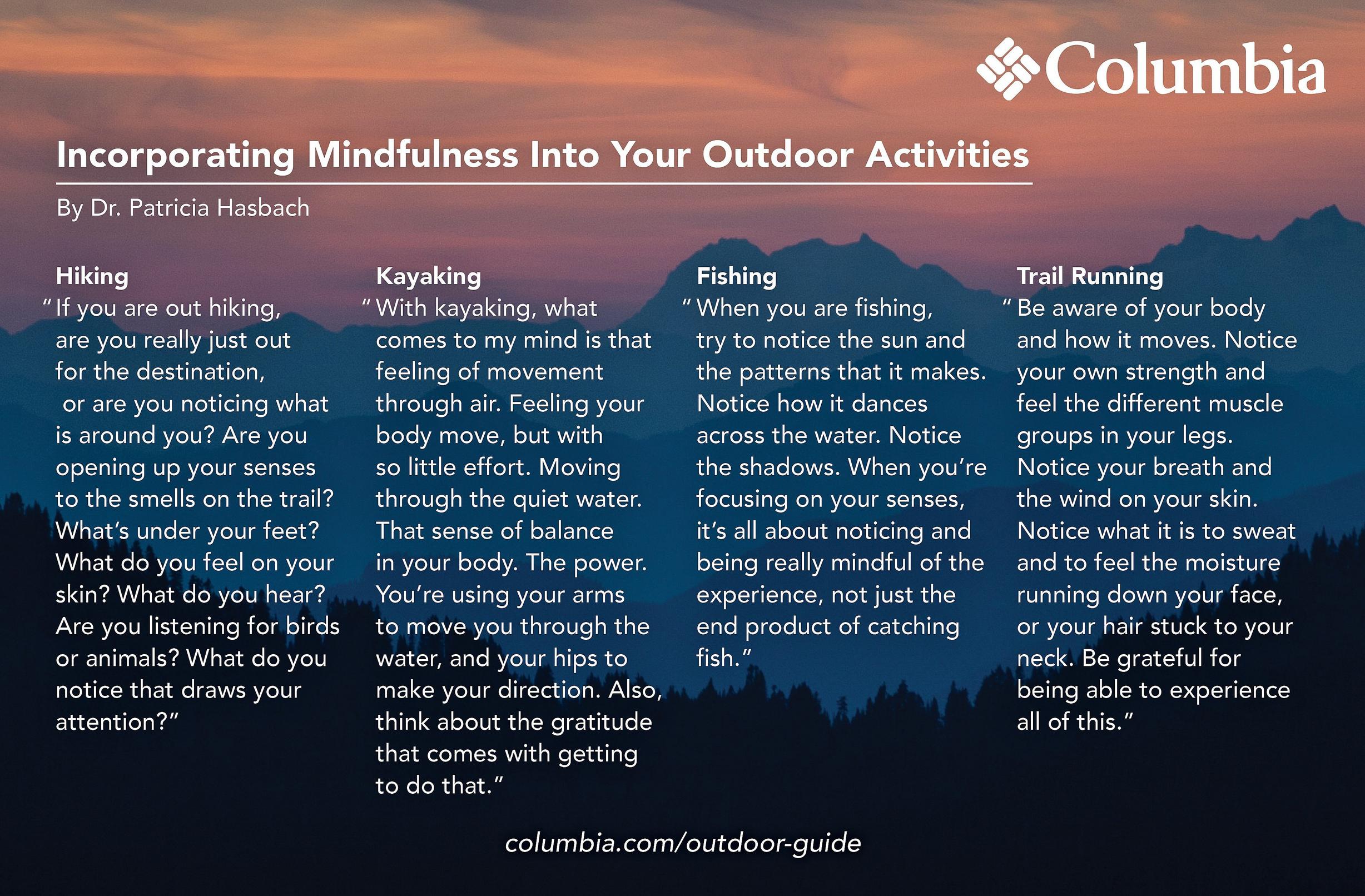 Guide to incorporating mindfulness into your outdoor activities.