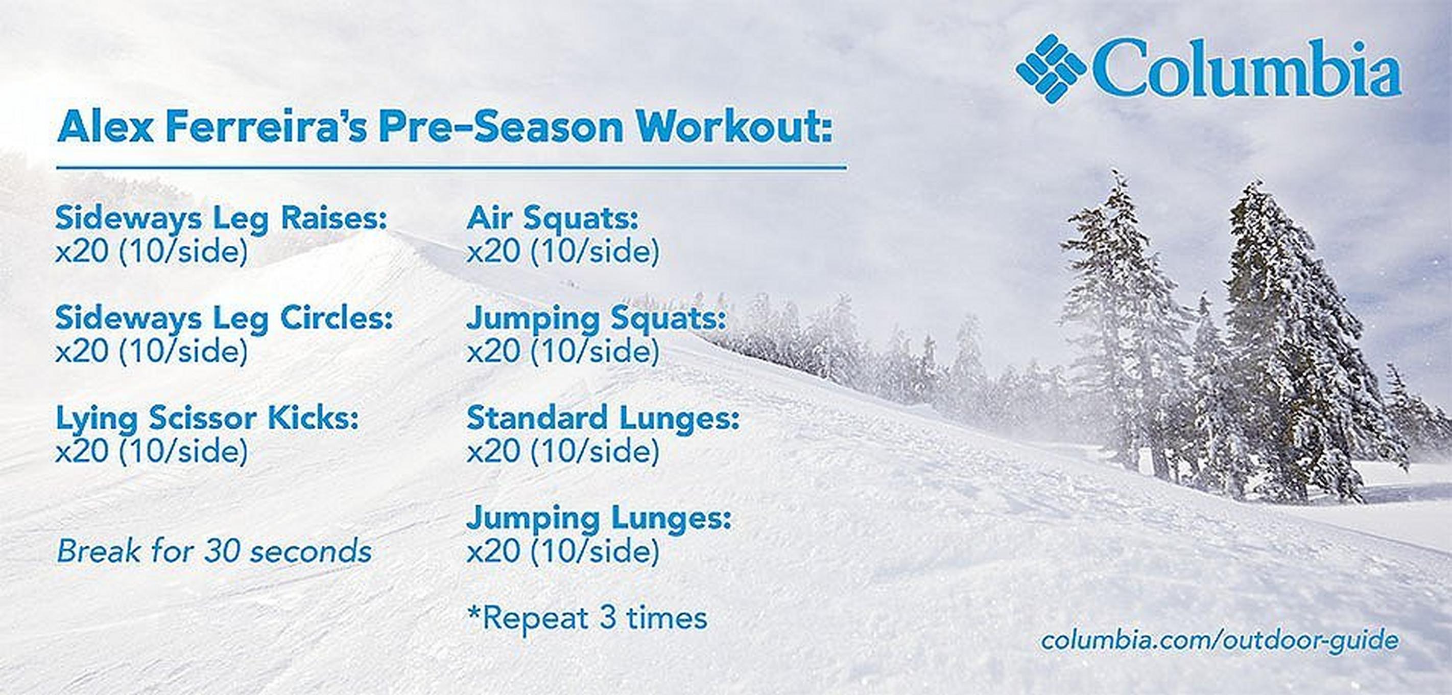 Alex Ferreira's Pre-Season Workout list graphic.