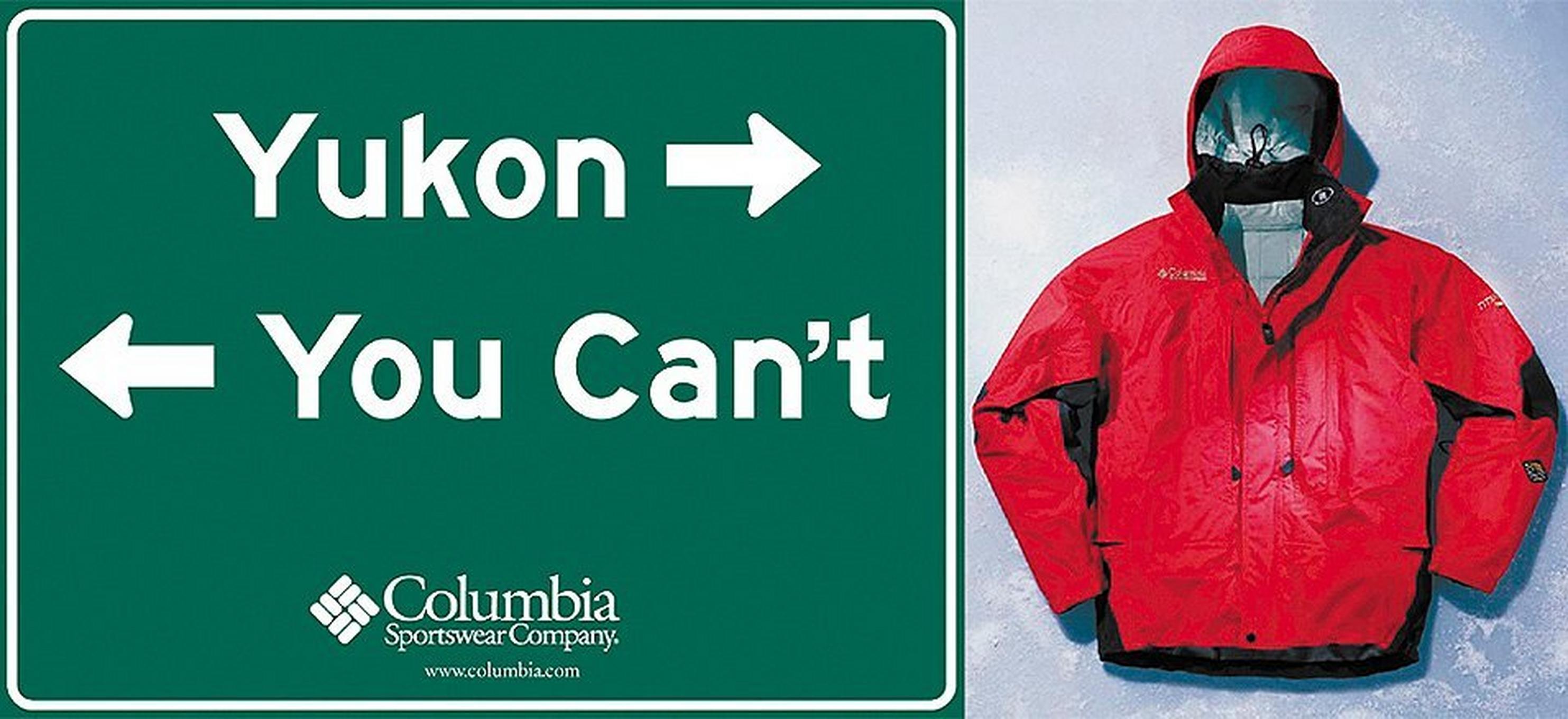 Green Yukon, you can't Columbia sign. Jacket on icy background.