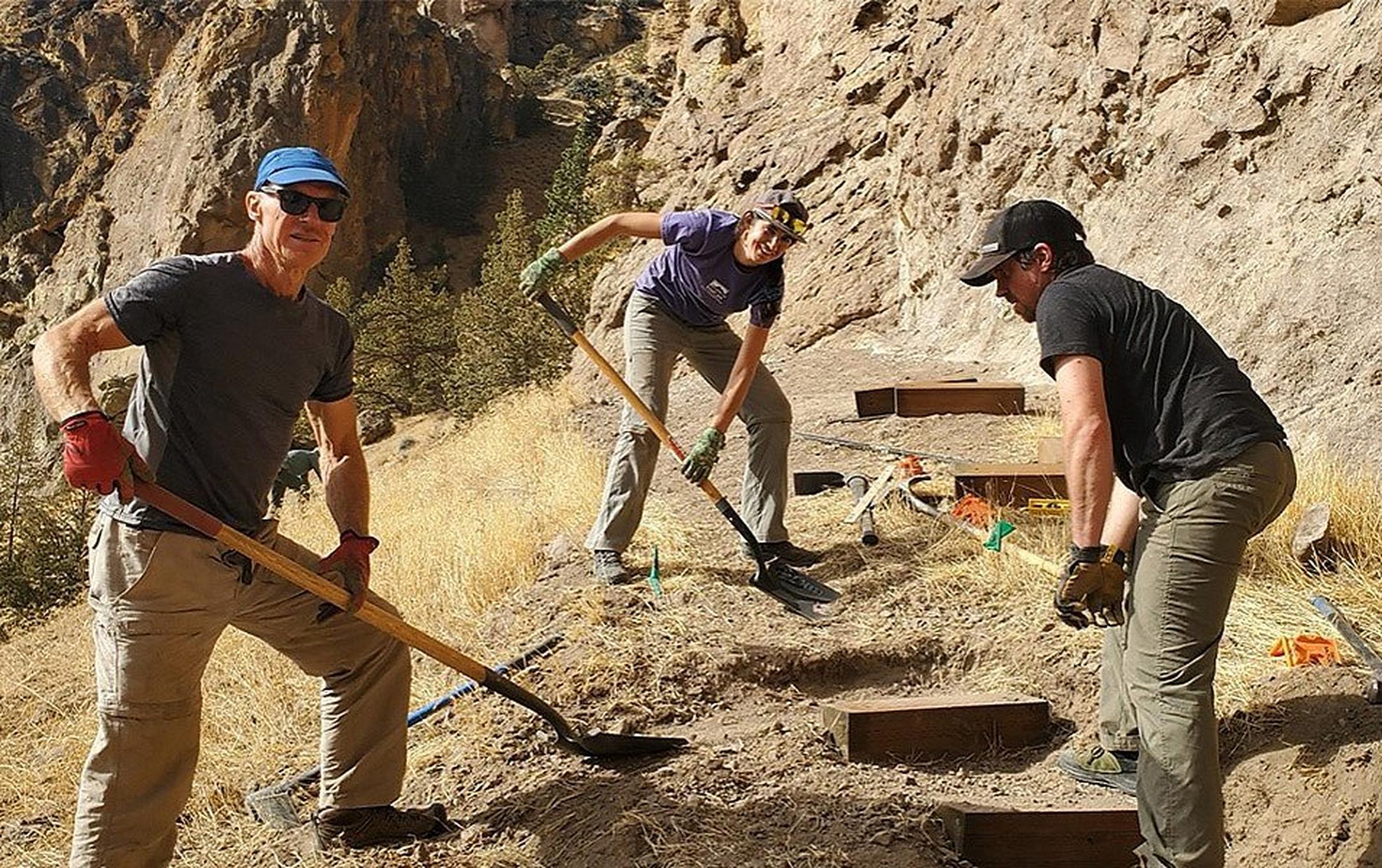 Volunteers work to build a trail at Smith Rock State Park during annual Spring Thing.