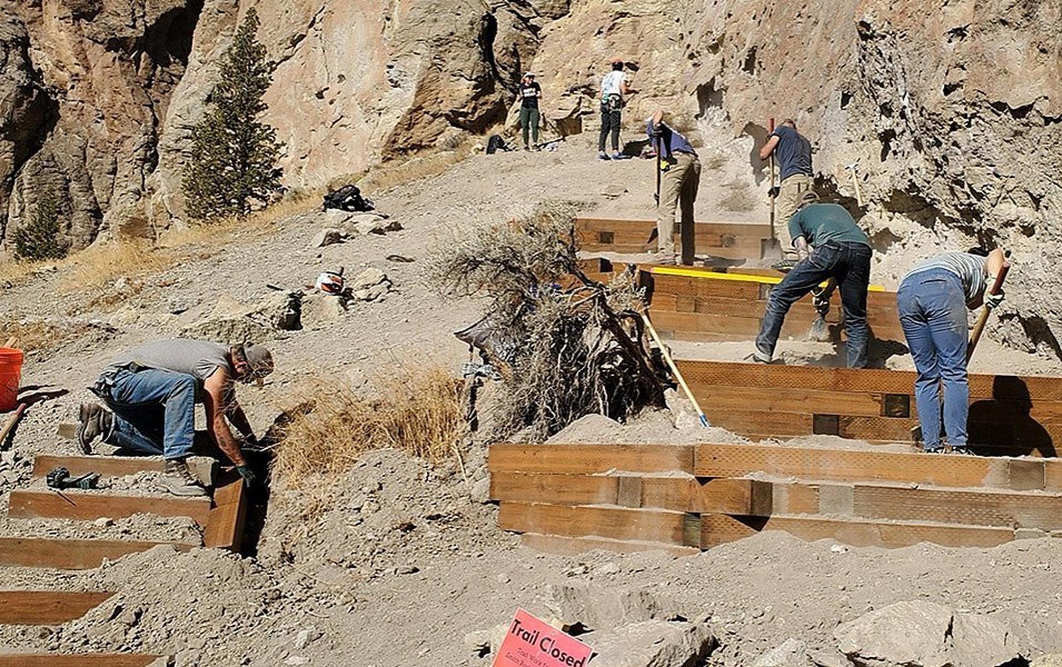 Volunteers help to build a trail at Smith Rock State Park during annual Spring Thing.