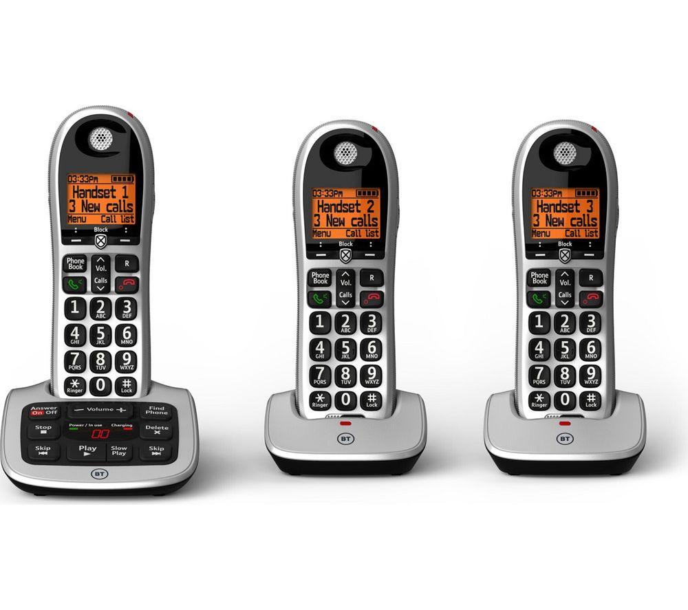 BT 4600 Cordless Phone with Answering Machine - Triple Handsets, Silver
