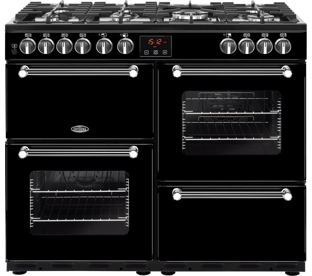 BELLING Kensington 100DFT Dual Fuel Range Cooker - Black & Chrome, Black