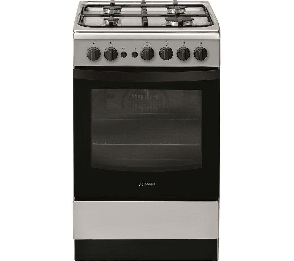 INDESIT Click&Clean IS5G1PMSS/UK 50 cm Gas Cooker - Silver, Silver/Grey
