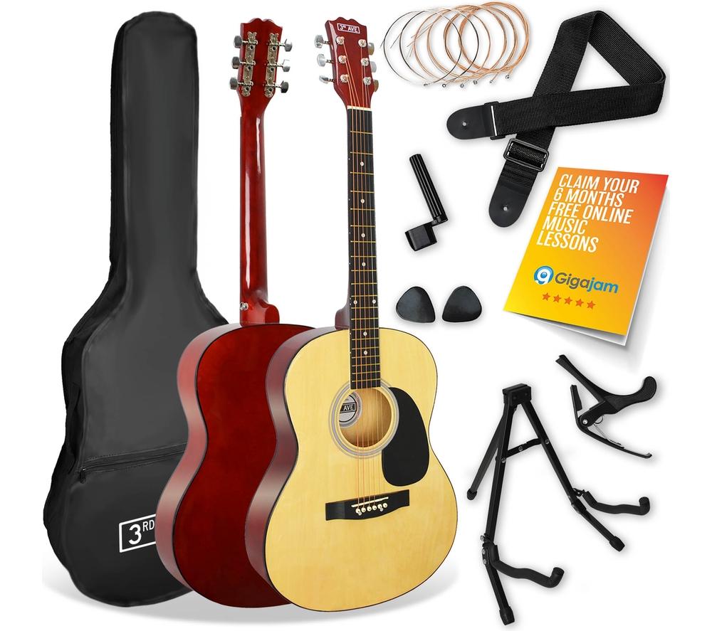 3RD AVENUE Full Size 4/4 Acoustic Guitar Ultimate Bundle - Natural, Yellow,Red
