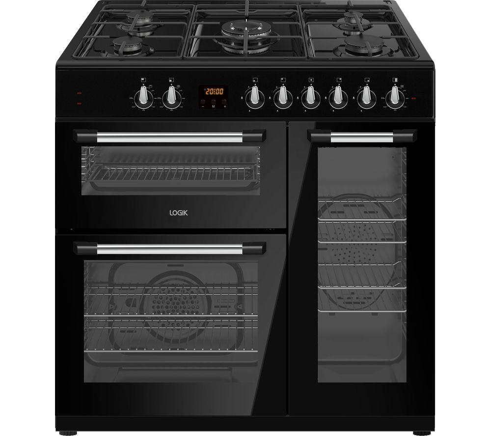 LOGIK LRC90B21 90 cm Dual Fuel Range Cooker - Black, Black