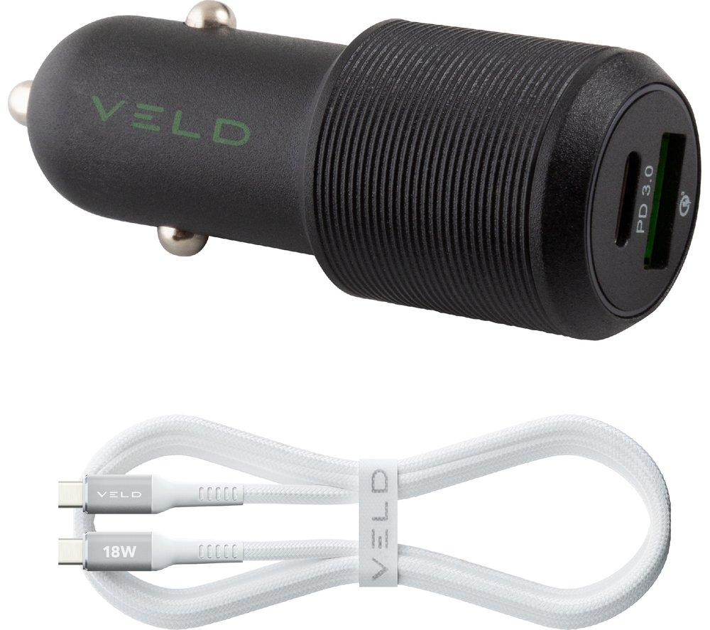 VELD Super-fast Universal Dual USB Car Charger - 1 m, Black,Green