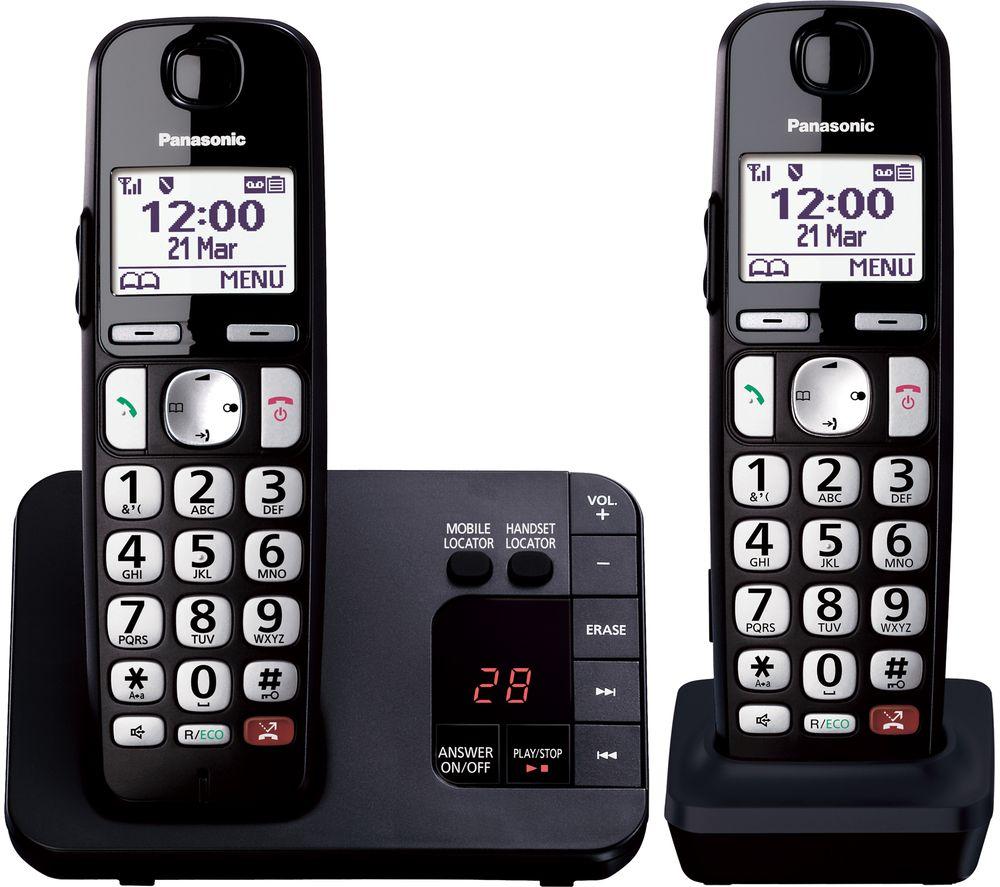 PANASONIC KX-TGE822EB Cordless Phone - Twin Handsets, Black, Black