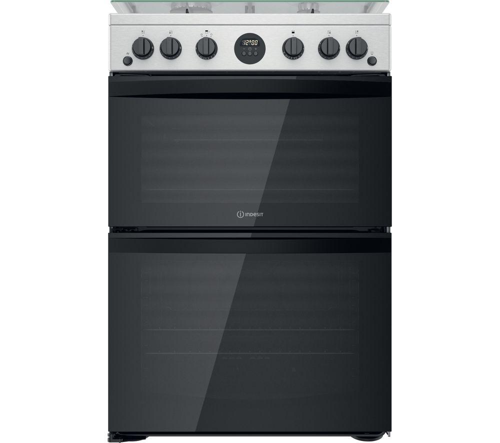 INDESIT Flame Control ID67G0MCX 60 cm Gas Cooker - Inox, Black,Silver/Grey