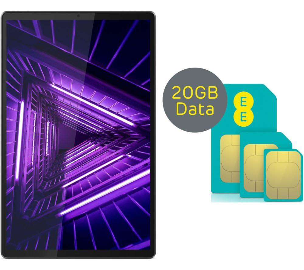 £229, LENOVO Tab M10 FHD Plus 10.3inch 4G Tablet & EE 20 GB SIM Card Bundle - 64 GB, Grey, Android 9.0 (Pie), Full HD screen, 64 GB storage: Perfect for apps / photos / videos / games, Add more storage with a microSD card, Battery life: Up to 9 hours, Dolby Atmos, 