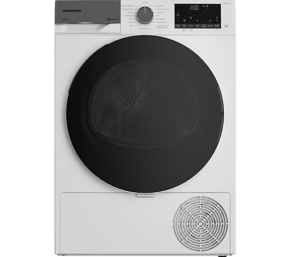 GRUNDIG GT56824CW WiFi-enabled 8 kg Heat Pump Tumble Dryer - White, White