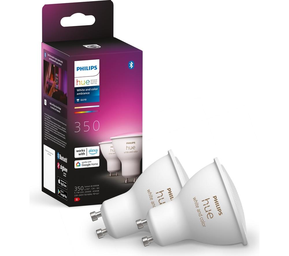 PHILIPS HUE White & Colour Ambiance Smart LED Spotlight - GU10, Twin Pack