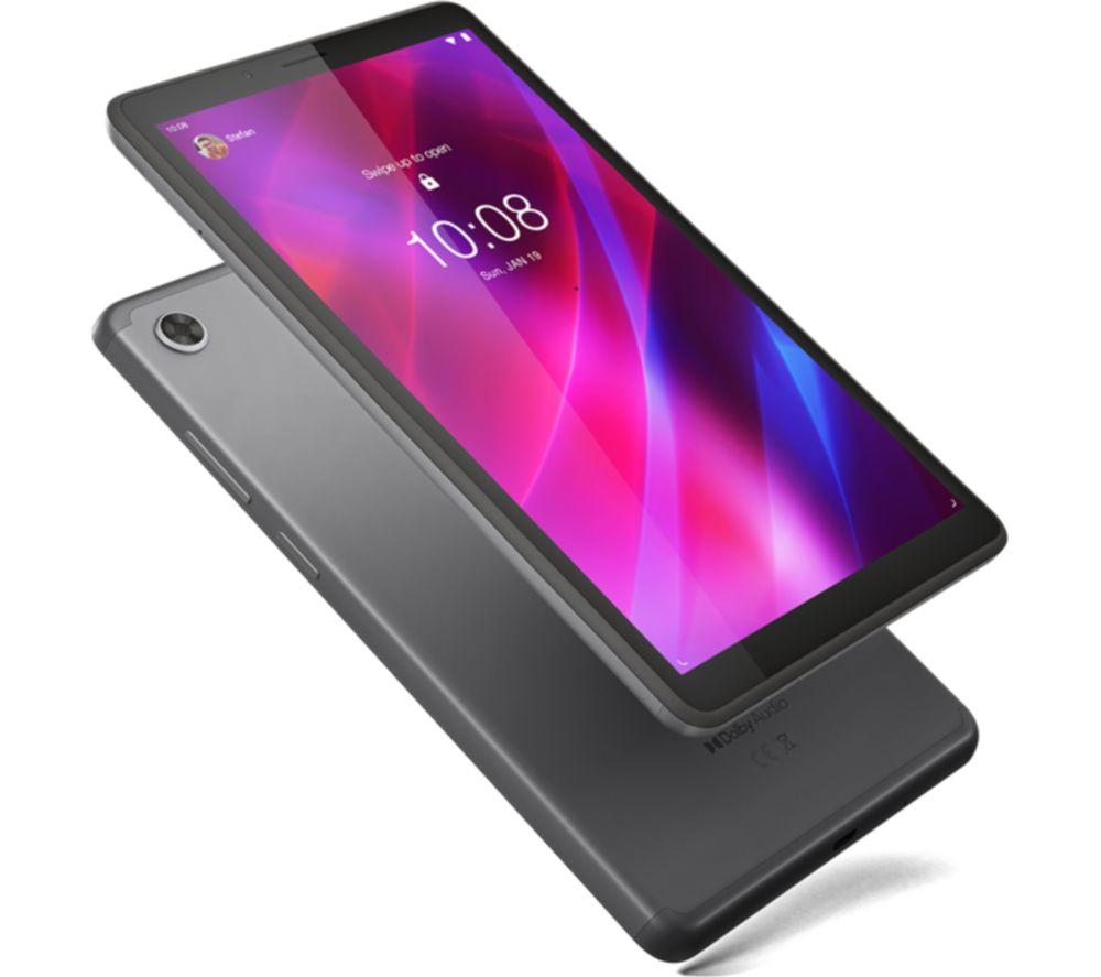 £89.9, LENOVO Tab M7 7inch Tablet - 32 GB, Grey, Android 11, HD Ready screen, 32 GB storage: Perfect for apps / photos / videos, Add more storage with a microSD card, Battery life: Up to 10 hours, 