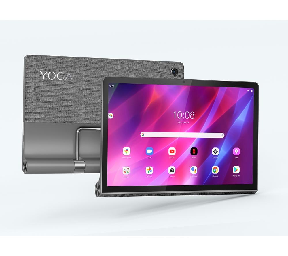 £299, LENOVO Yoga Tab 11 Tablet - 128 GB, Grey, Android 11, Quad HD screen, 128 GB storage: Perfect for saving pretty much everything, Add more storage with a microSD card, Battery life: Up to 15 hours, Dolby Atmos, 