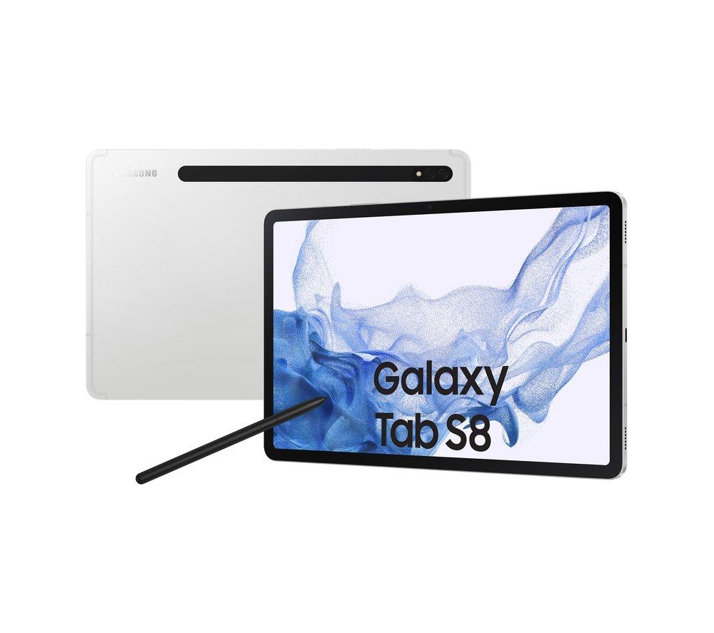 £649, SAMSUNG Galaxy Tab S8 11inch Tablet - 128 GB, Silver, Android 12, Quad HD screen, 128 GB storage: Perfect for saving pretty much everything, Add more storage with a microSD card, Dolby Atmos, 