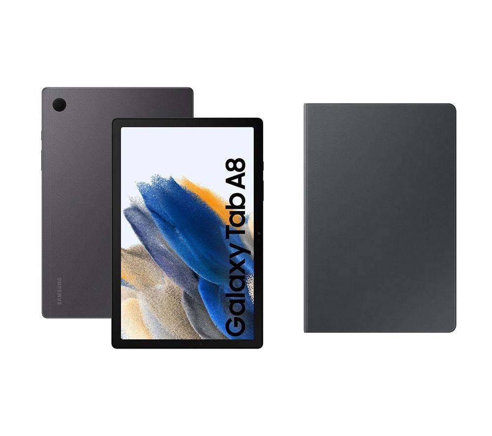£258, SAMSUNG Galaxy Tab A8 10.5inch Tablet (32 GB, Graphite) & Book Cover (Dark Grey) Bundle, Android 11, Full HD screen, 32 GB storage: Perfect for apps / photos / videos, Add more storage with a microSD card, Dolby Atmos, 