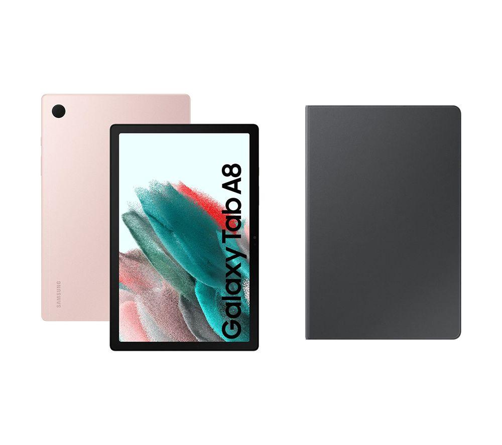 £258, SAMSUNG Galaxy Tab A8 10.5inch Tablet (32 GB, Pink Gold) & Book Cover (Dark Grey) Bundle, Android 11, Full HD screen, 32 GB storage: Perfect for apps / photos / videos, Add more storage with a microSD card, Dolby Atmos, 