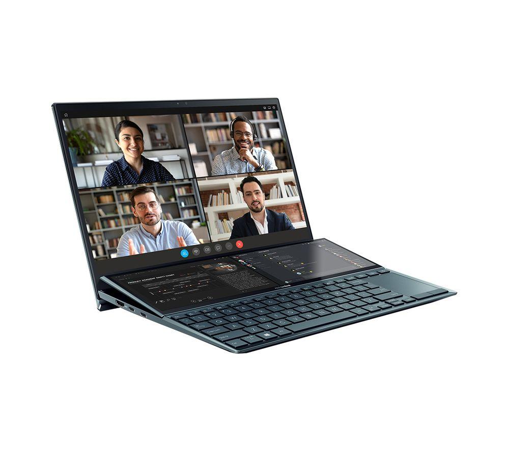 £799, ASUS ZenBook Duo UX482EA 14inch Laptop - Intel® Core™ i5, 512 GB SSD, Blue, Windows 11, Intel® Evo™ platform, Intel® Core™ i5-1155G7 Processor, RAM: 16 GB / Storage: 512 GB SSD, Dual Full HD touchscreens, Battery life: Up to 8 hours, 