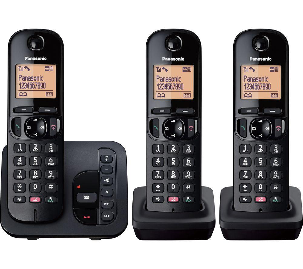 PANASONIC KX-TGC263EB Cordless Phone - Triple Handsets, Black, Black