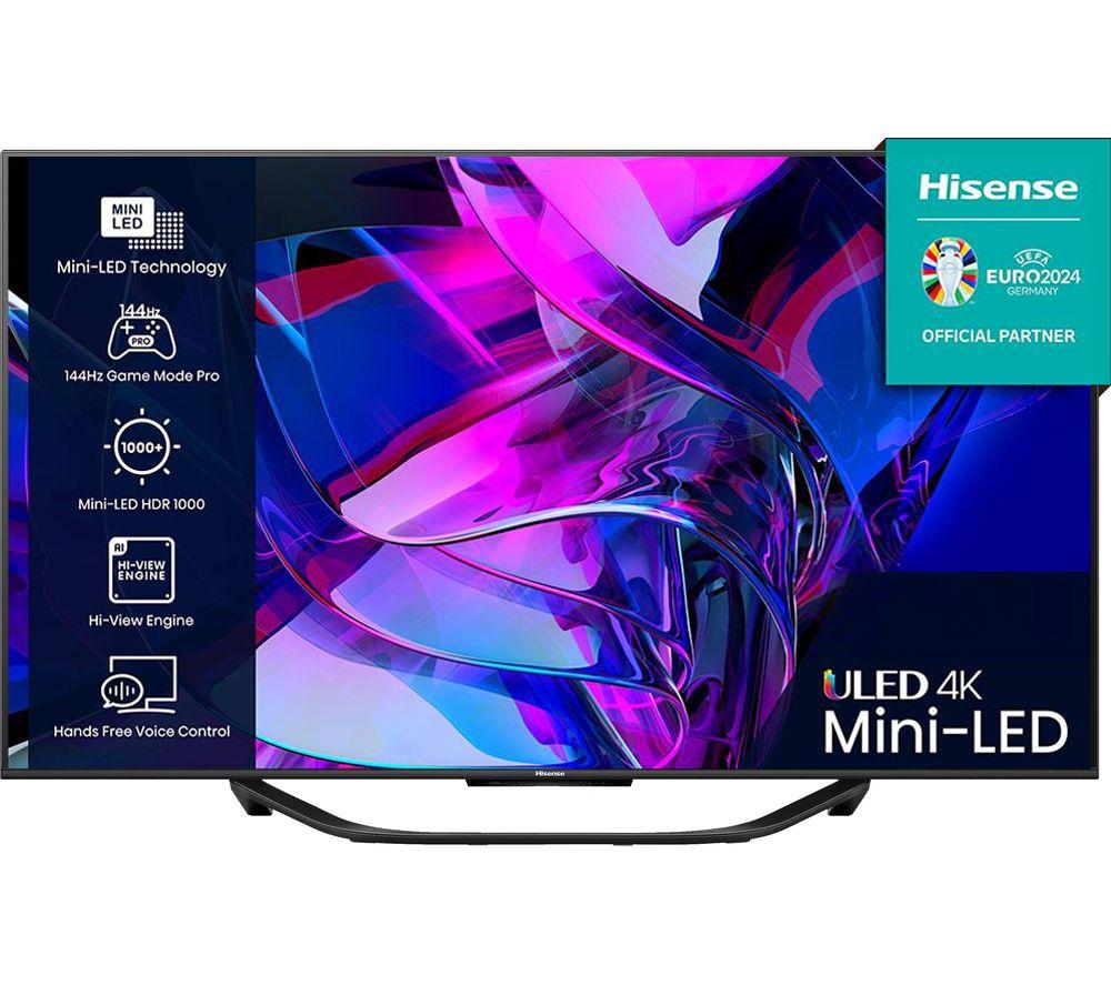 55 HISENSE 55U7KQTUK  Smart 4K Ultra HD HDR Mini-LED TV with Amazon Alexa, Silver/Grey
