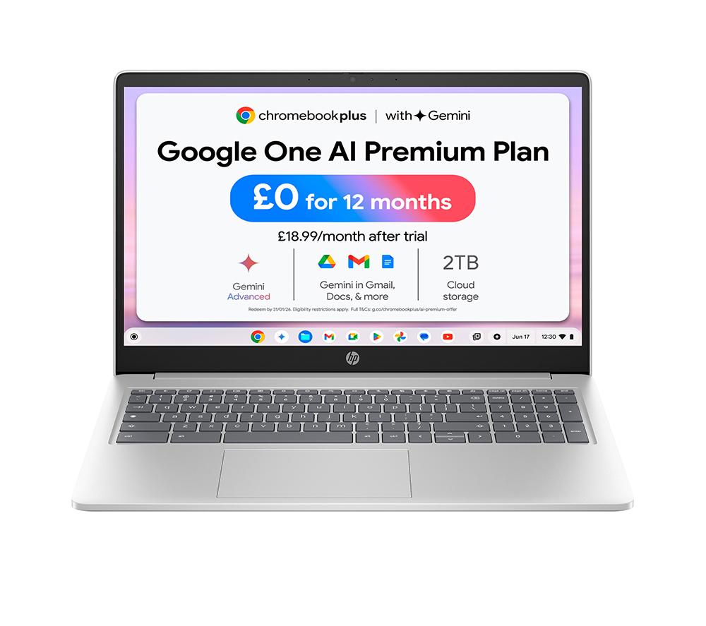 HP 15a-nb0502sa 15.6inch Chromebook Plus - Intel®Core  i3, 128 GB SSD, Silver