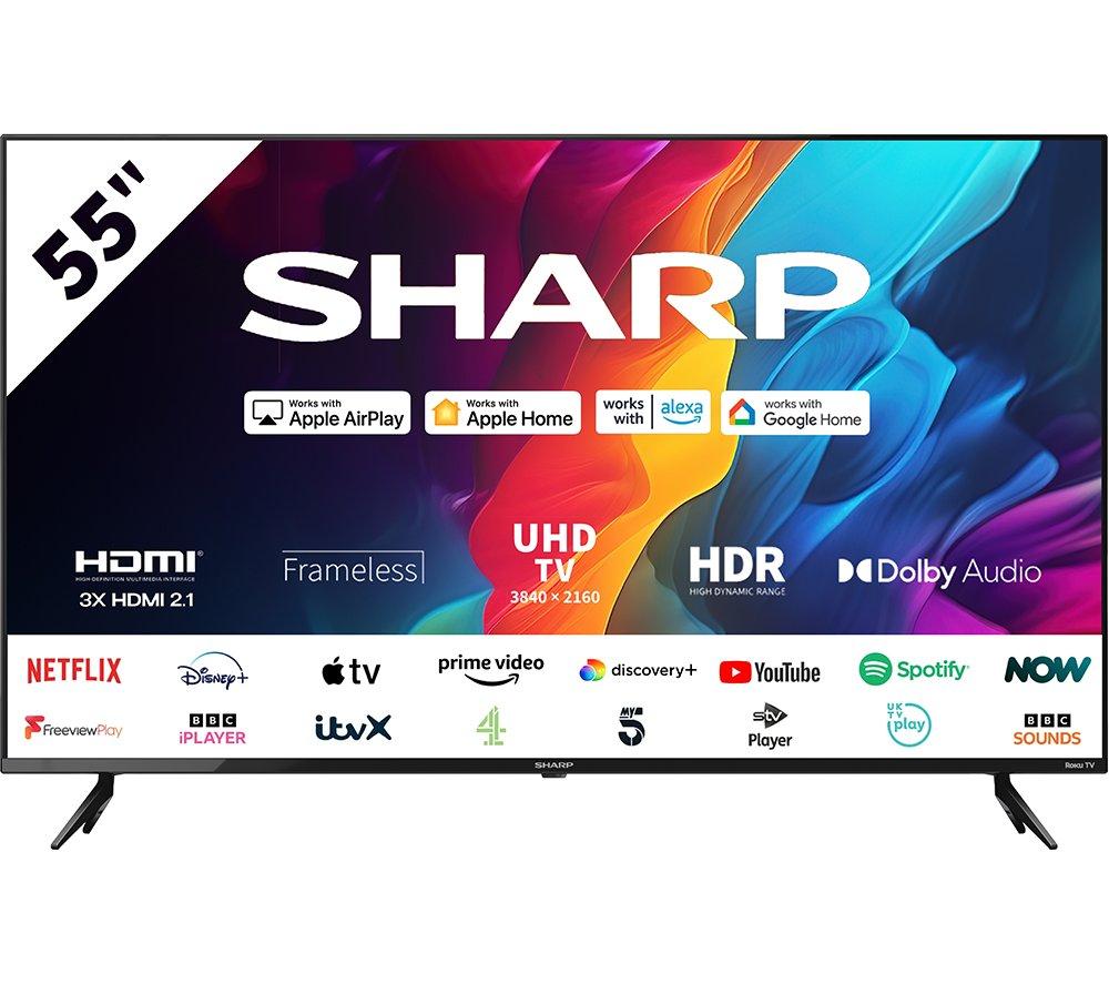 55 SHARP 4T-C55FJ7KL1FB  Smart 4K Ultra HD HDR LED TV, Black