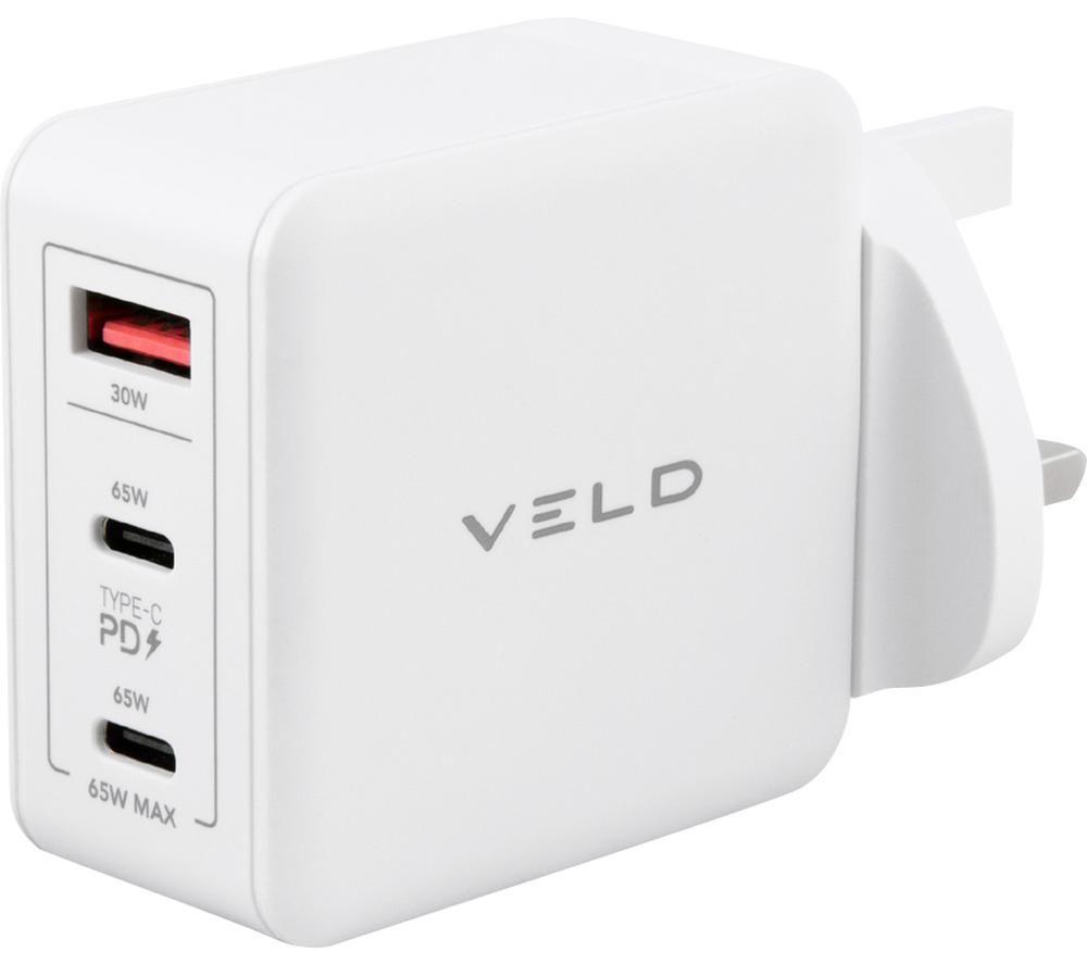 VELD VHG65JW Super-Fast 3-port 65 W USB Wall Charger - White