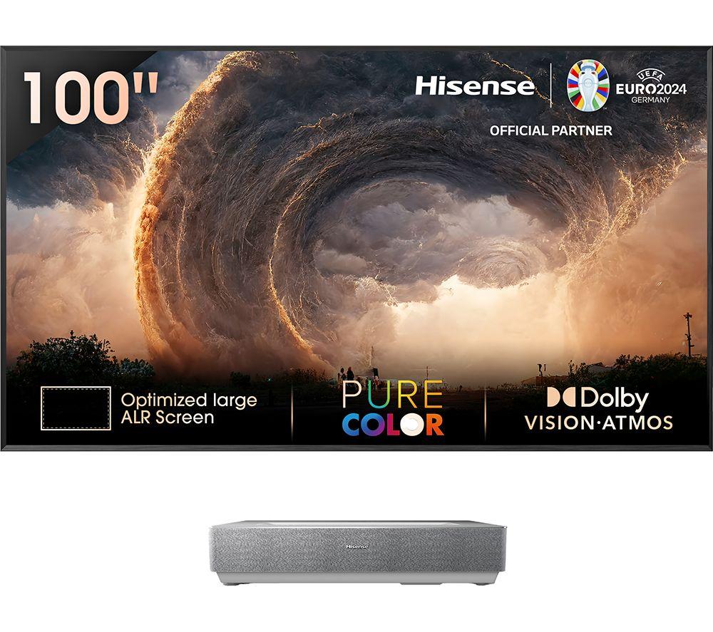 HISENSE 100L5HTUKD Smart 4K Ultra HD HDR Laser TV with Amazon Alexa, Silver/Grey