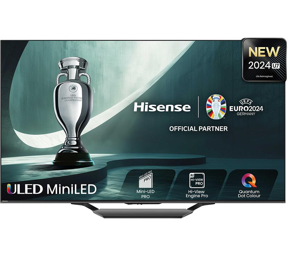 75 HISENSE 75U7NQTUK  Smart 4K Ultra HD HDR Mini LED TV with Amazon Alexa, Silver/Grey