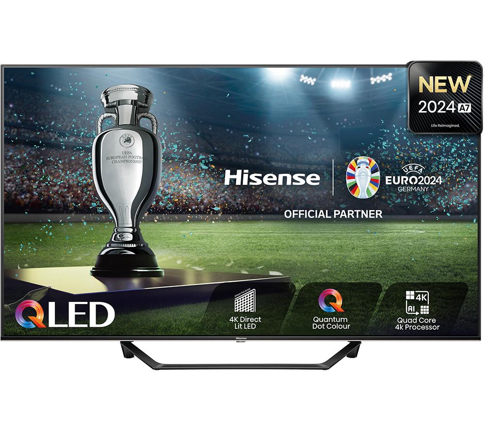 65 Hisense 65A7NQTUK  Smart 4K Ultra HD HDR QLED TV with Amazon Alexa, Silver/Grey