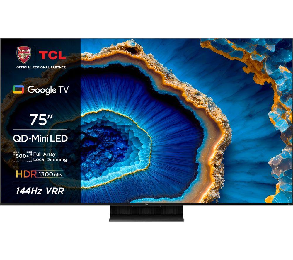 75 TCL 75C805K  Smart 4K Ultra HD HDR Mini LED QLED TV with Google Assistant & Alexa, Black