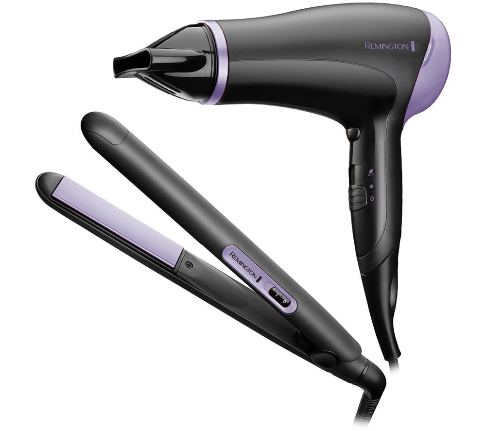 REMINGTON D3016GP Style Essentials Hair Dryer & Hair Straightener Set - Black & Purple