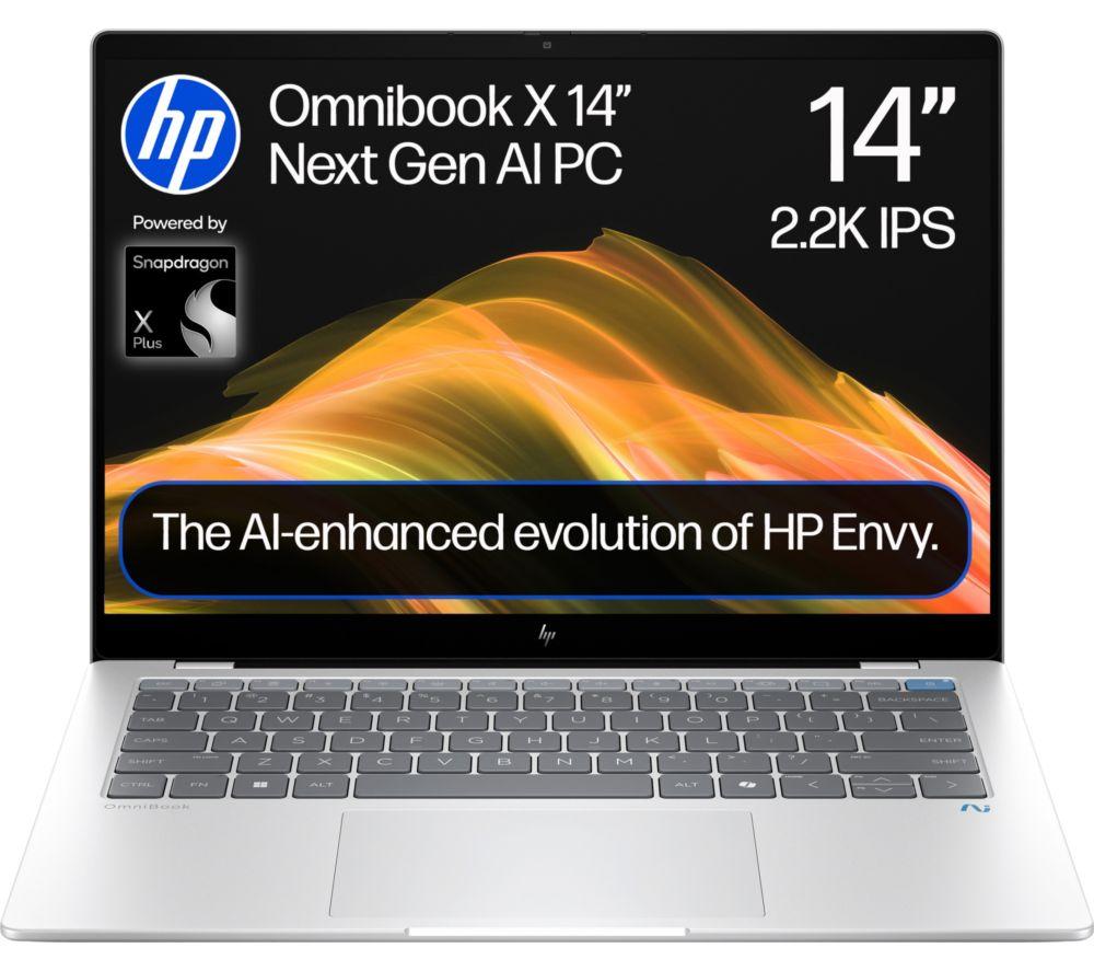 HP OmniBook X 14inch Laptop, Copilot PC - Snapdragon X Plus, 512 GB SSD, Silver