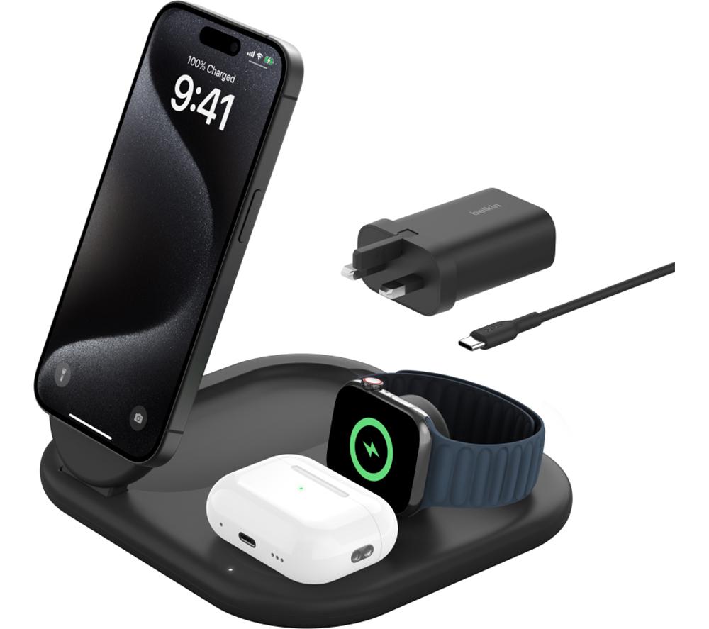 BELKIN BoostCharge Qi2 3-in-1 Magnetic 15 W Wireless Charger - Black