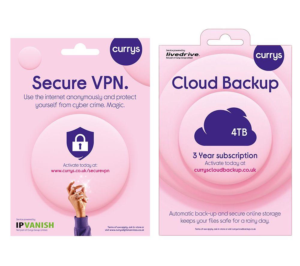 CURRYS Cloud Backup (4 TB, 3 years) & Secure VPN (1 year subscription, Download) Bundle