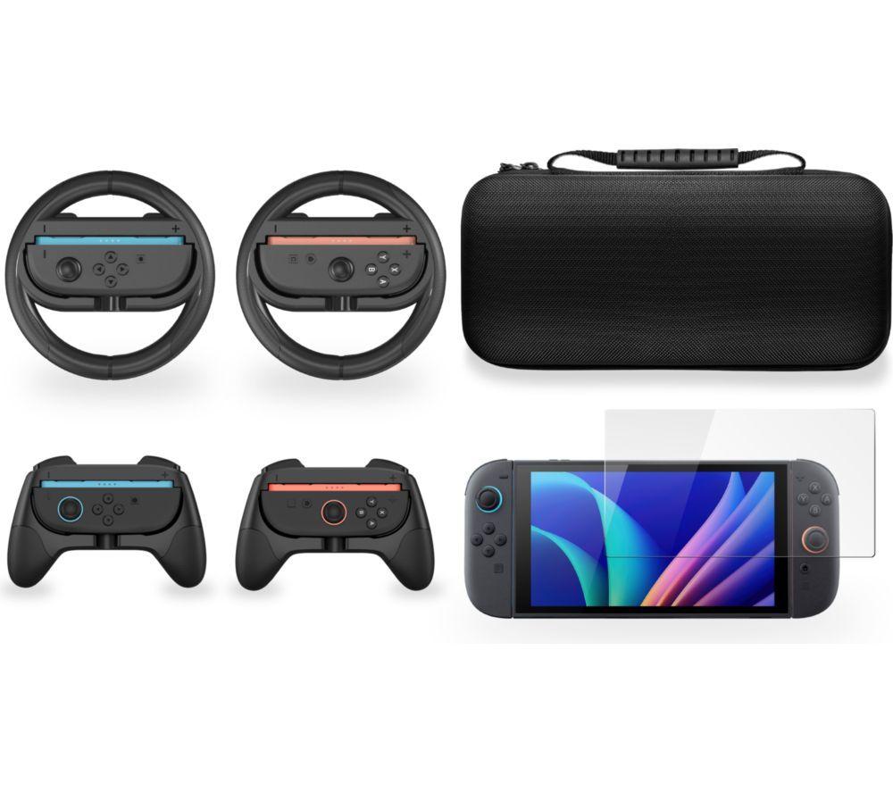 GOJI Nintendo Switch 2 Ultimate Kit   Case, Screen Protector, Joy-Cons Steering Wheels & Grips