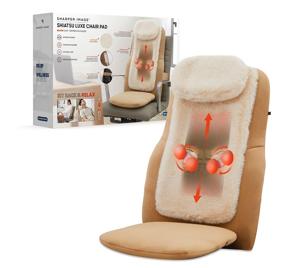 SHARPER IMAGE Shiatsu Back Massage Seat Topper - Cream & Brown