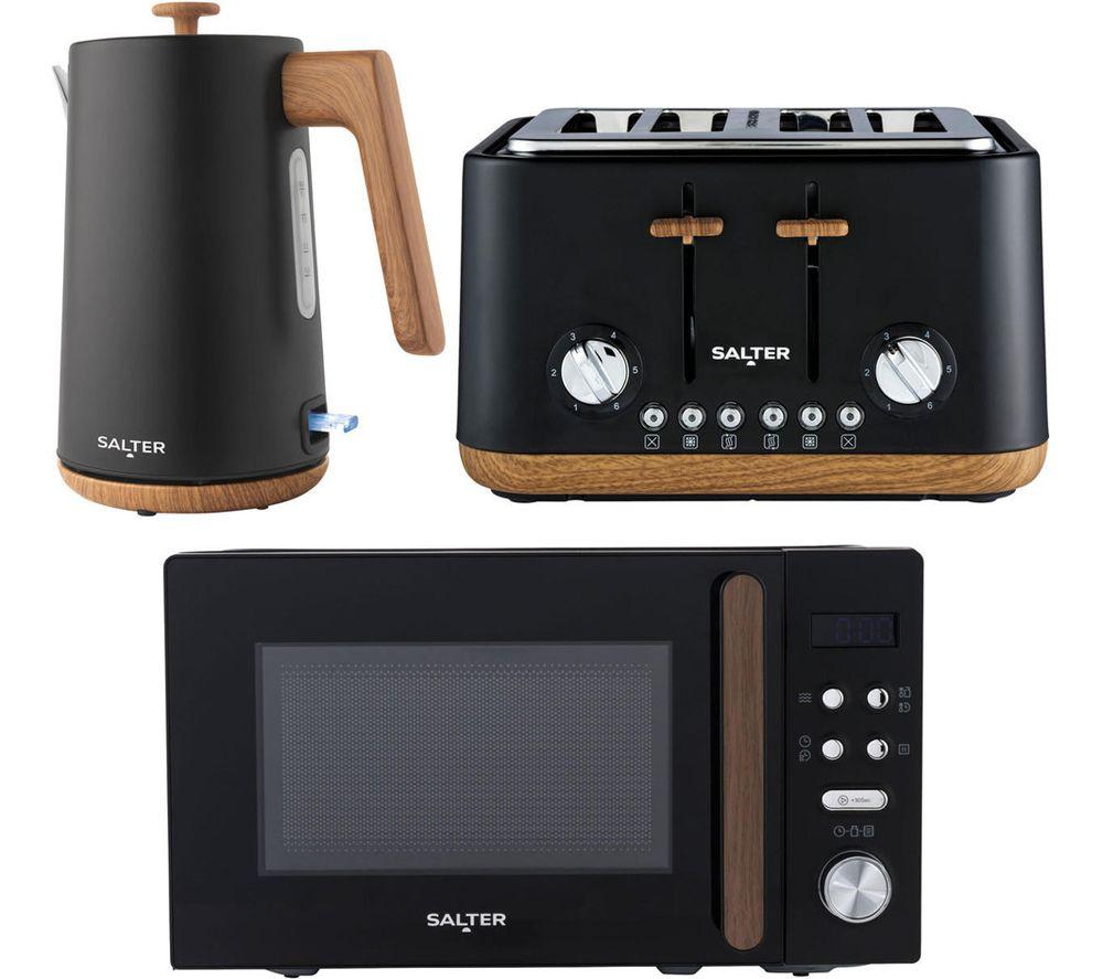 SALTER Toronto Combo-9195 4-slice Toaster, Jug Kettle & Solo Microwave Bundle - Black