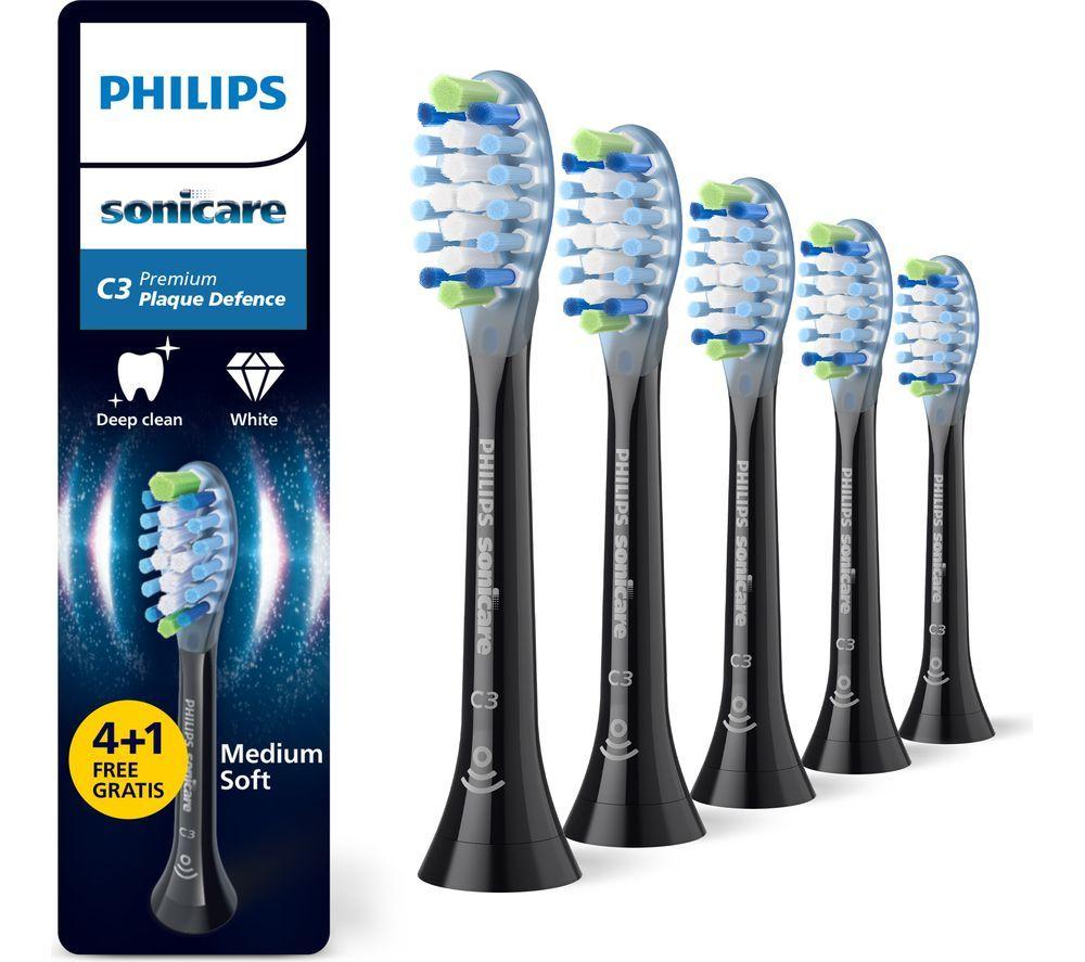 PHILIPS Sonicare HX9045/88 C3 Premium Plaque Defence Toothbrush Head - Pack of 5, Black