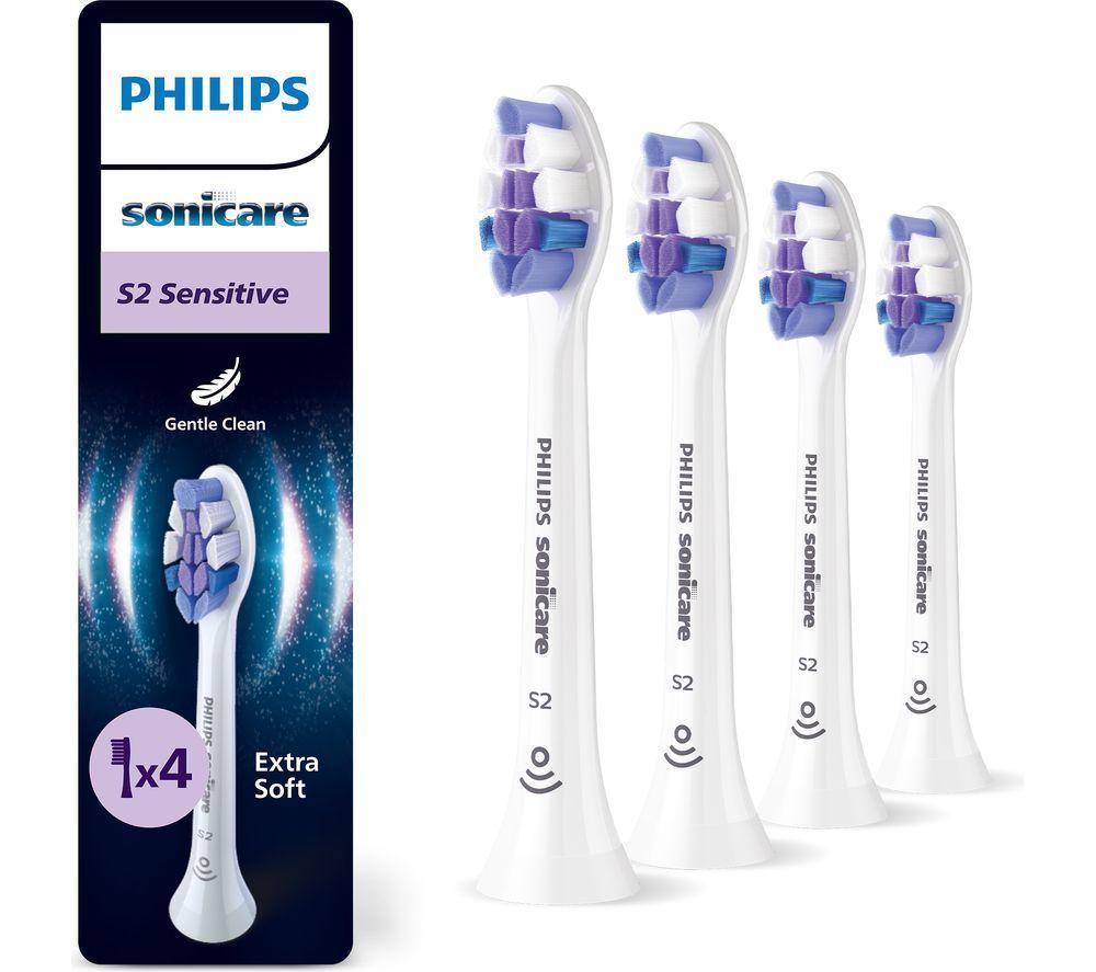 PHILIPS Sonicare S2 Sensitive HX6054/87 Replacement Toothbrush Head - Pack of 4, White