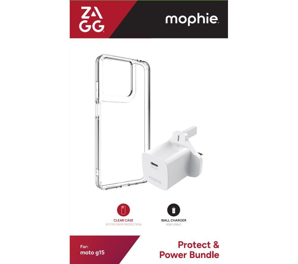ZAGG Moto G15 Clear Case & Mophie 30 W USB Type-C Wall Charger Bundle