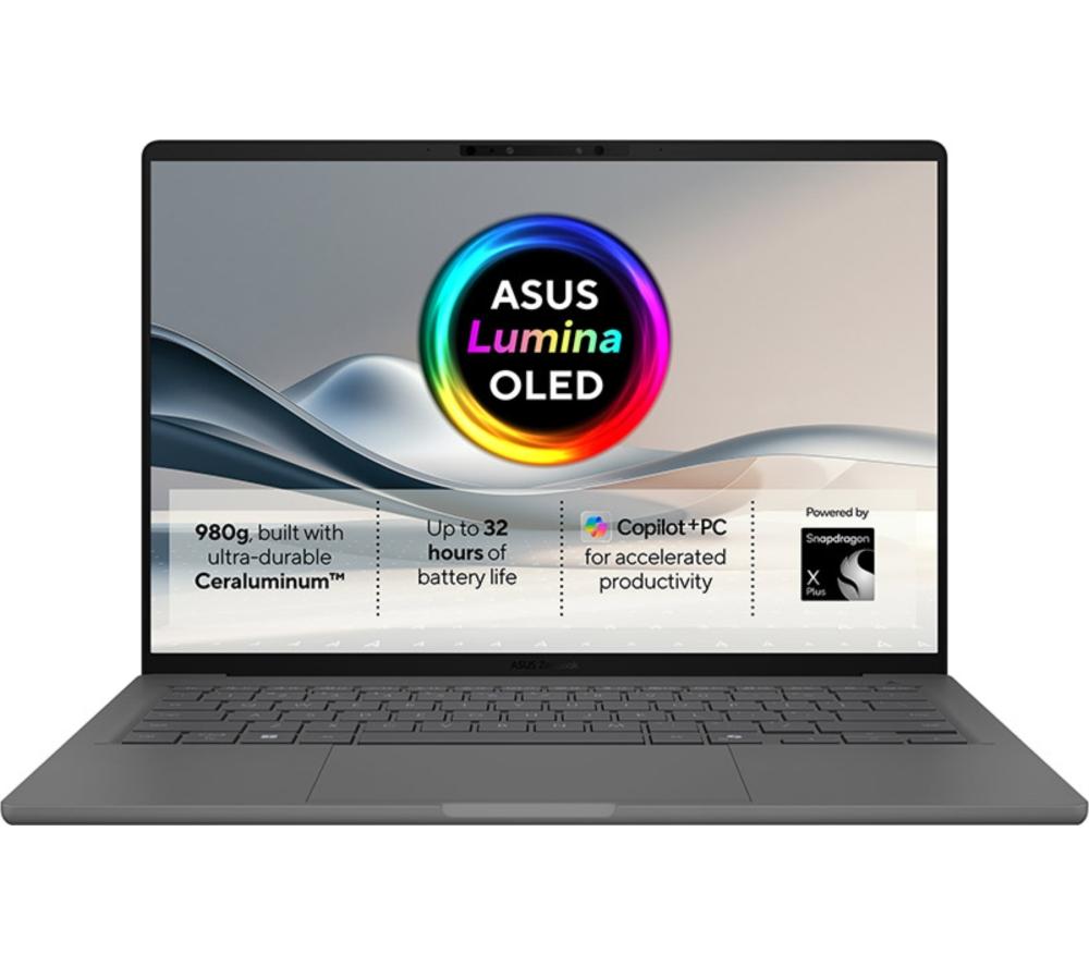 ASUS Zenbook A14 UX3407QA 14inch Laptop, Copilot PC   Snapdragon X Plus, 1 TB SSD, Iceland Grey